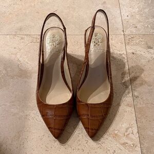 Vince Camuto Tan Croc-Embossed Slingback Heels